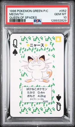 1996 POKEMON GREEN VERSION PLAYING CARDS QUEEN OF SPADES #052 MEOWTH PSA 10 - Image 1