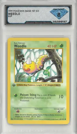 1999 Pokemon Base 1st Ed WEEDLE #69/102 💎 DSG 8 NM/Mint - Image 1