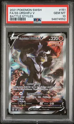 2021 POKEMON SWSH BATTLE STYLES #151 FULL ART/SINGLE STRIKE URSHIFU V PSA 10 - Image 1