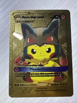 Pikachu Mega Lucario Cosplay Gold Foil Card FanArt Pokemon Card #009 Fan ART - Image 1
