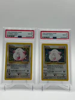 1999 POKEMON BASE SET SHADOWLESS #3 CHANSEY-HOLO PSA 8 + UNLIMITED PSA 8 - Image 1