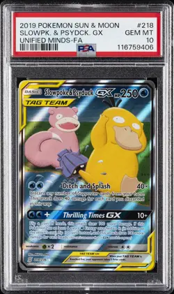 2019 POKEMON SUN & MOON UNIFIED MINDS #218 FULL ART/SLOWPOKE & PSYDUCK GX PSA 10 - Image 1