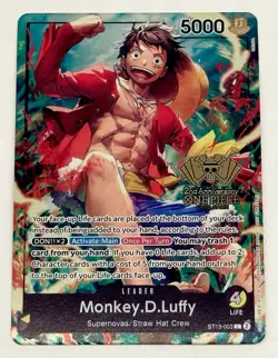 One Piece Monkey D. Luffy 2nd Anniversary WINNER Card Gold Foil English ST13-003 - Image 1