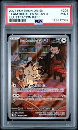 2025 POKEMON DRI EN-DESTINED RIVALS ILLUSTRATION RARE TEAM ROCKET'S MEOWTH PSA 9 - Image 1