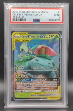 2019 POKEMON SUN & MOON TEAM UP #1 CELEBI & VENUSAUR GX PSA 9 - Image 1