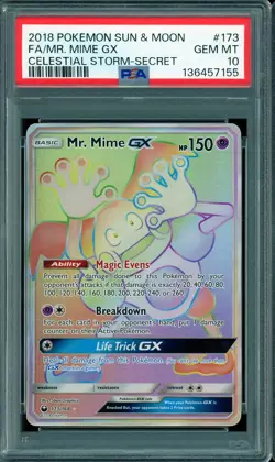 2018 POKEMON SUN & MOON #173 FULL ART MR. MIME GX GEM MT PSA 10 CELESTIAL STORM - Image 1
