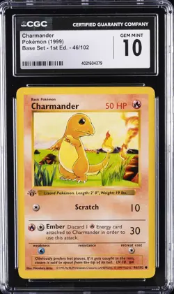 1999 POKEMON BASE SET 1ST EDITION #46 CHARMANDER CGC 10 GEM MINT - Image 1