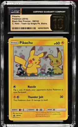 2019 PIKACHU POKEMON BLACK STAR PROMO SM162 HOLO CGC 10 PRISTINE TEAM UP SWIRL - Image 1