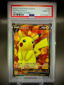⚡2022 Pokemon Sword & Shield Pikachu V Full Art Brilliant Stars #157 PSA 10⚡ - Image 1