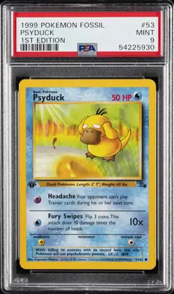 1999 POKEMON FOSSIL 1ST ED #53 PSYDUCK PSA 9 - Image 1