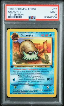 1999 POKEMON FOSSIL 1ST ED #52 OMANYTE PSA 9 - Image 1