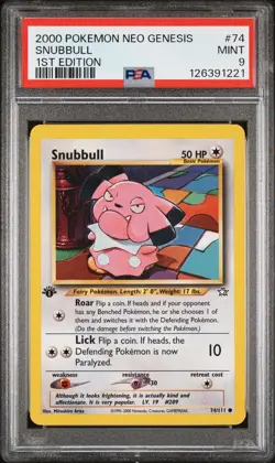 2000 POKEMON NEO GENESIS 1ST ED #74 SNUBBULL PSA 9 - Image 1