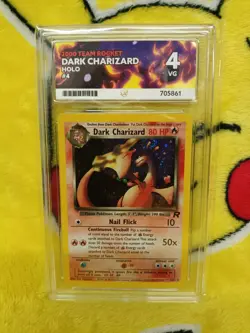 Pokemon Team Rocket Set 2000 Holo Dark Charizard 4/82 Ace Graded 4 VG Swirl - Image 1
