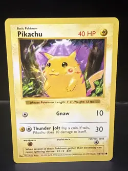Pokemon TCG Pikachu 58/102 Base Set Shadowless Common Red Cheeks Vintage A - Image 2