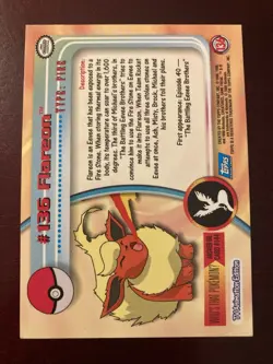 2000 Topps #136 Flareon Holo Foil Pokemon TV Animation Edition Series 3 Card - Image 2