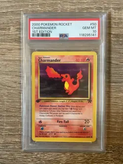 2000 Pokemon Rocket Charmander PSA 10 Gem Mint First 1st Edition 50/82 Card 50 - Image 1