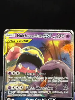 Pokemon Card Muk & Alolan Muk GX 61/214 Unbroken Bonds Tag Team Rare Played - Image 2