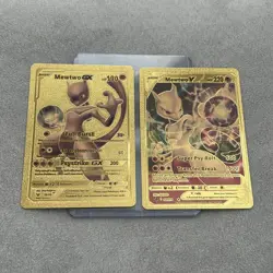 Mewtwo GX 190 & V 220 Pokemon Gold Foil FAN ART Card Embossed Cards - Image 1