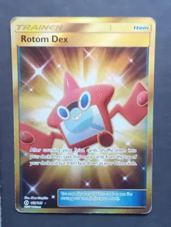 Pokemon TCG Rotom Dex Secret Rare Sun & Moon Base Set Heavy Played - Image 1