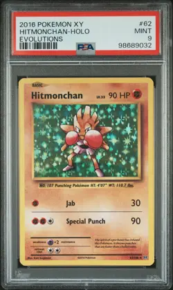 2016 POKEMON XY EVOLUTIONS #62 HITMONCHAN-HOLO PSA 9 - Image 1