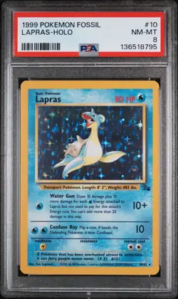 PSA 8 NM-MT Lapras 10/62 Fossil HOLO 1999 Pokemon Card - Image 1