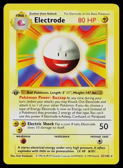 Pokemon Card - Electrode Base Set (Shadowless) 1st Edition 21/102 Non Holo - Image 1