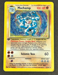 1st Edition Machamp 8/102 Holo Base Set Pokemon Card WOTC - Image 1