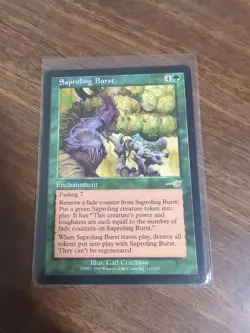 MTG Saproling Burst Nemesis 113/143 Regular Rare - Bit of Edge Wear - 2 sides - Image 1