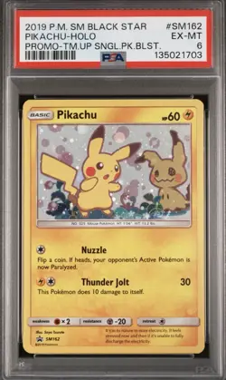 2019 POKEMON SM BLACK STAR PROMO #SM162 PIKACHU-HOLO PROMO-TM.UP PSA 6 - Image 1