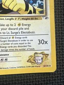 Lt. Surge's Electabuzz Gym Heroes #6/132 Damaged / HP Holo 2000 Pokemon English - Image 4