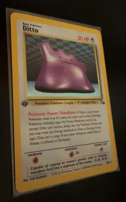 1999 Pokemon TCG Fossil Ditto 1st Edition Holo Rare 3/62, MP, Scratched - Image 2