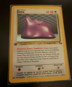 1999 Pokemon TCG Fossil Ditto 1st Edition Holo Rare 3/62, MP, Scratched - Image 3