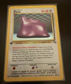 1999 Pokemon TCG Fossil Ditto 1st Edition Holo Rare 3/62, MP, Scratched - Image 4