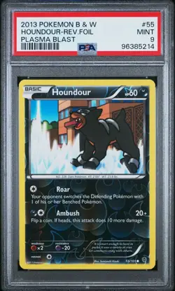 PSA 9 Mint Pokemon Houndour B&W Black White Plasma Blast Reverse Holo Foil #55 - Image 1