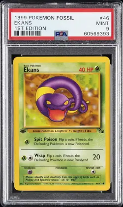 1999 POKEMON FOSSIL 1ST ED #46 EKANS PSA 9 - Image 1
