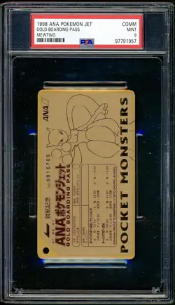 PSA 9 Mewtwo Gold Boarding Pass Japanese ANA Promo No 2 Pokemon LOW POP - Image 1