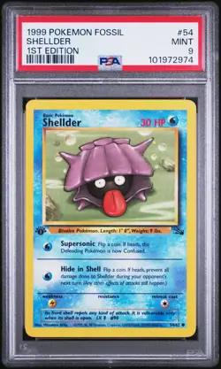 1999 POKEMON FOSSIL 1ST ED #54 SHELLDER PSA 9 - Image 1