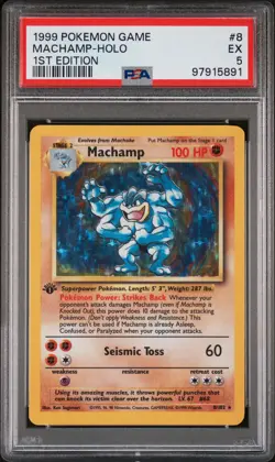 1999 POKEMON BASE SET 1ST EDITION #8 MACHAMP-HOLO PSA 5 - Image 1