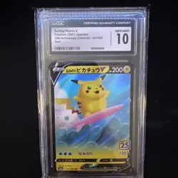 Pokemon 25th Anniversary Surfing Pikachu v Japanese Edition, CGC 10 Gem Mint - Image 1