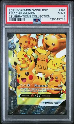 2021 POKEMON SWSH BLACK STAR PROMO CELEBRATIONS COLL #141 PIKACHU V-UNION PSA 9 - Image 1