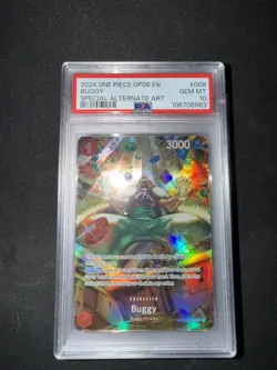 One Piece TCG Buggy SP Alt Art OP03-008 Wings of Captain OP06 PSA 10 Gem Mint - Image 1