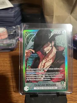 One Piece OP14 The Azure Sea’s Seven - Dracule Mihawk OP14-020 Leader Alt Art - Image 1