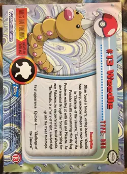 #13 WEEDLE HOLO FOIL Blue Logo Pokemon Topps TV Animation Edition Card - Image 2