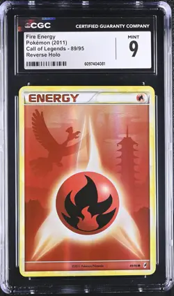 CGC 9 Fire Energy 89/95 Reverse Holo Call of Legends Pokemon Card - Image 1