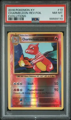 2016 POKEMON XY EVOLUTIONS #10 CHARMELEON-REVERSE FOIL PSA 8 - Image 1