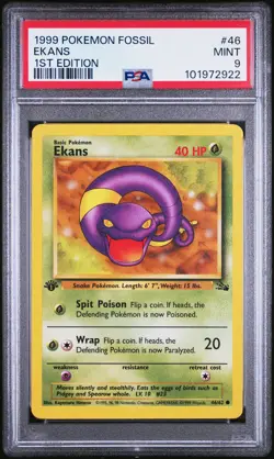 1999 POKEMON FOSSIL 1ST ED #46 EKANS PSA 9 - Image 1