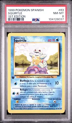 1999 Pokemon SPANISH 1st Edition Base Set Squirtle 63/102 PSA 8 NM-MT - Image 1