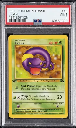 1999 POKEMON FOSSIL 1ST ED #46 EKANS PSA 9 - Image 1
