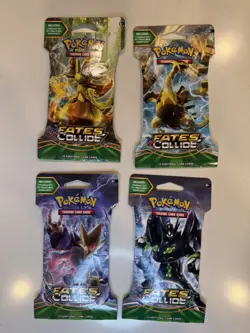 Pokemon TCG: Fates Collide Sleeved Blister Booster Pack COMPLETE ART SET-4 Packs - Image 1