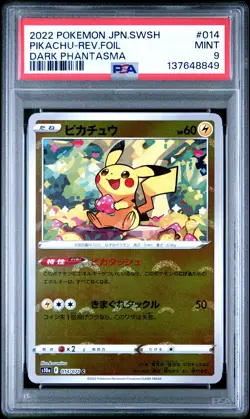 2022 POKEMON JPN SWORD & SHIELD DARK PHANTASMA #014 PIKACHU-REVERSE FOIL PSA 9 - Image 1